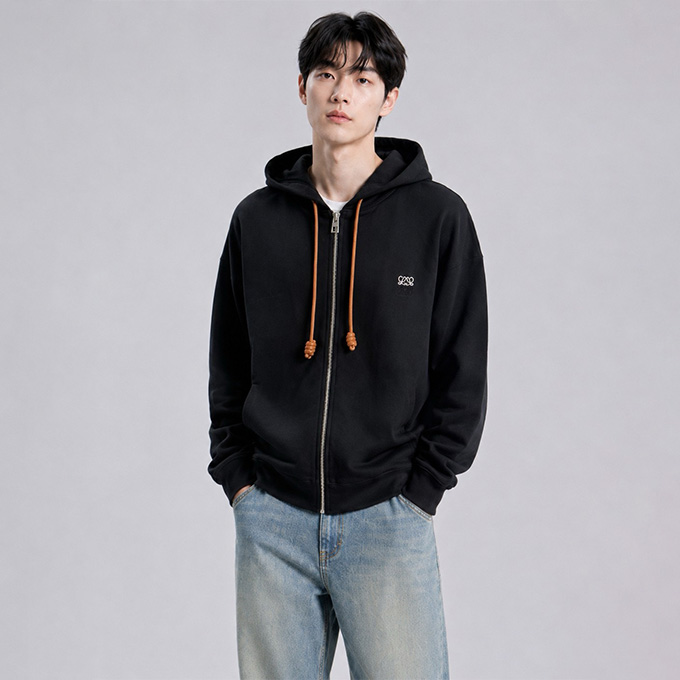 loewe embroidered anagram full‑zip hooded sweatshirt